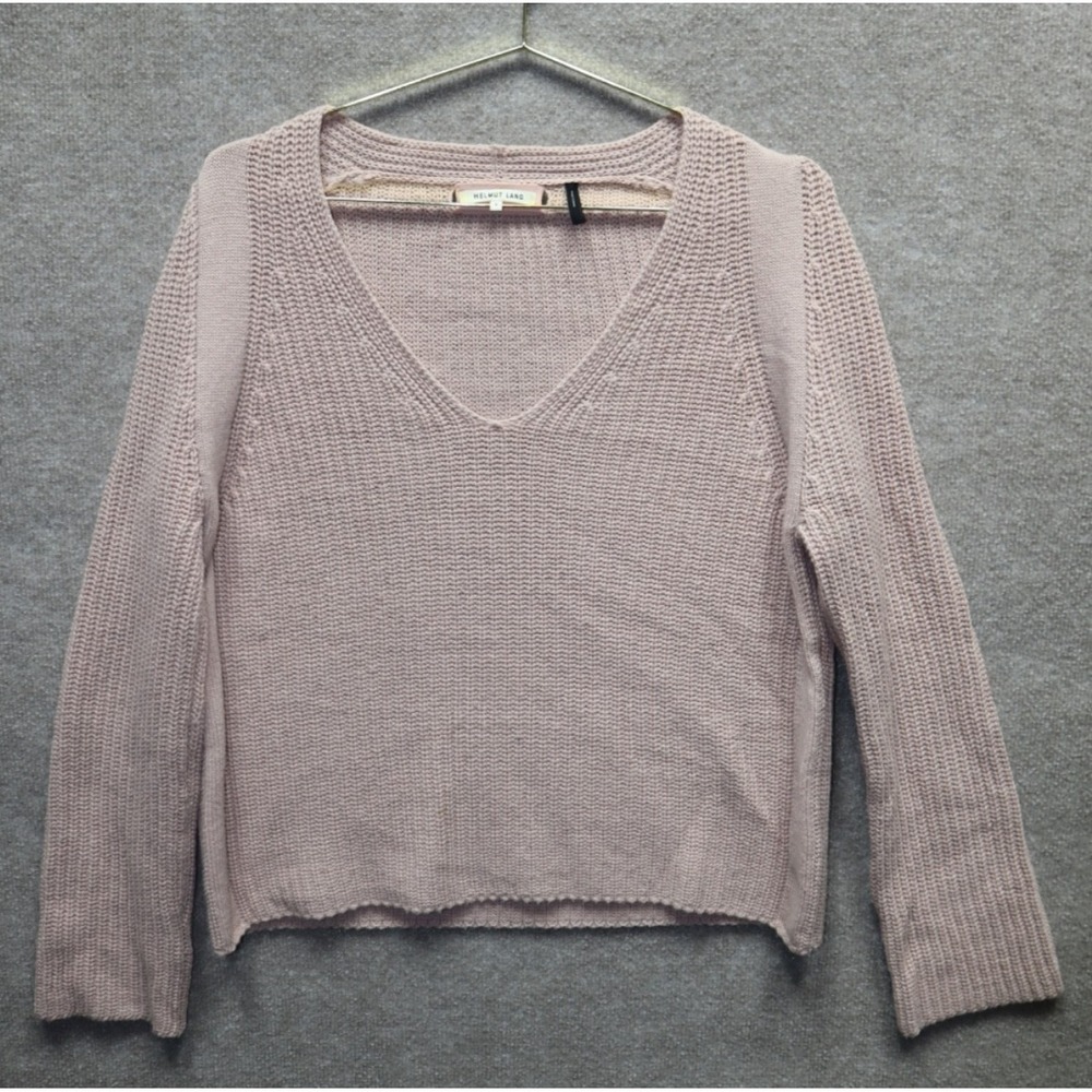 Helmut Lang Womens Cable Knit V Neck Long Sleeve Sweater Top Pink S Oversized